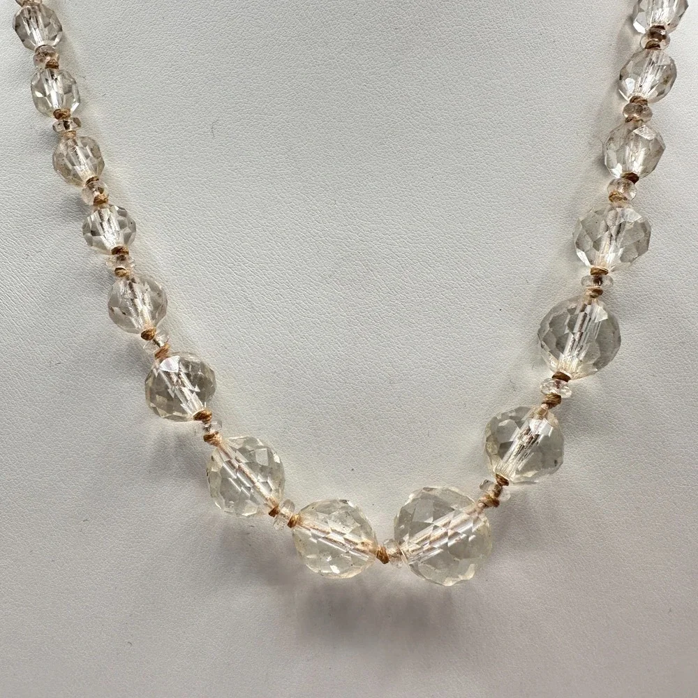 Vintage 90s Clear Faceted Crystal Beaded Necklace Women's Classic Jewelry‎ Retro